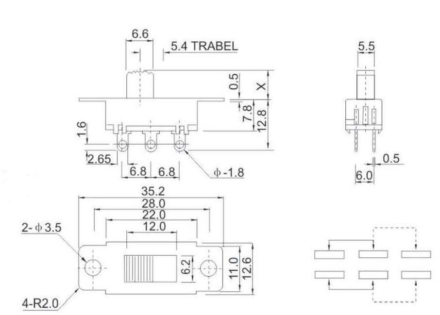 SS-22L05(2P2T)撥動(dòng)開關(guān)