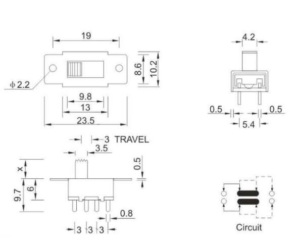 SS-22F24(2P3T)撥動(dòng)開關(guān)