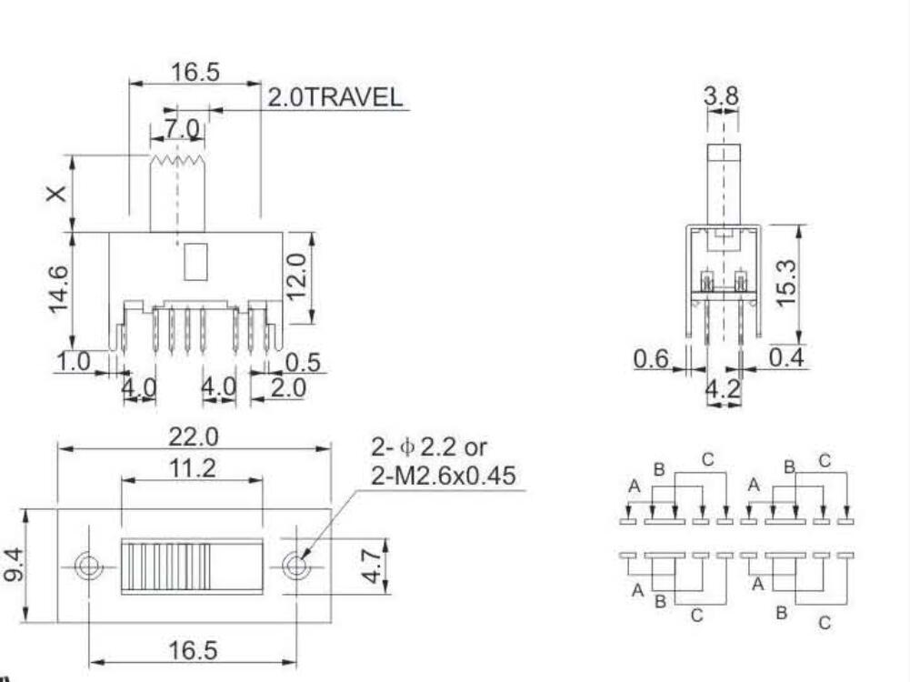 SS-43D01(4P3T)撥動(dòng)開關(guān)