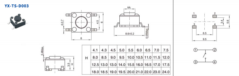 6*6輕觸開(kāi)關(guān)規(guī)格